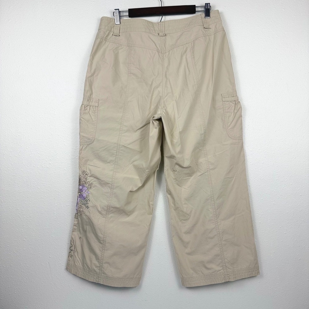 Bernardo Embroidered Floral Khaki Cargo Pants Size 12 Boho Utility Gorpcore Crop - Picture 2 of 7